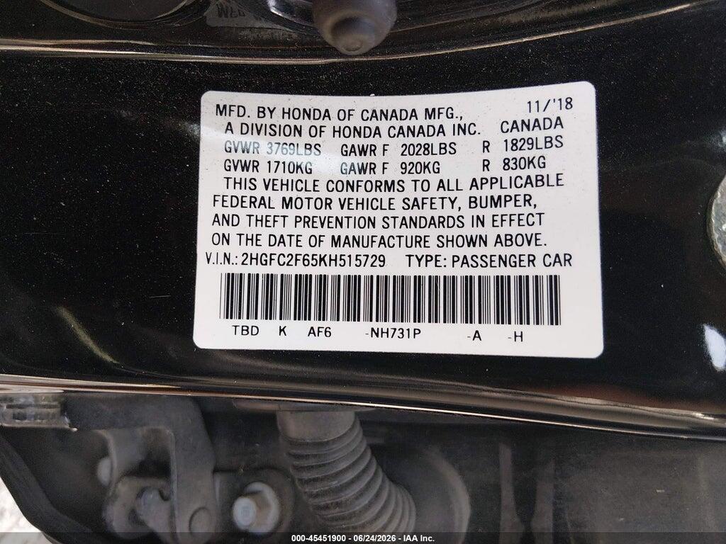 2HGFC2F65KH515729 2019 HONDA CIVIC photo no. 9
