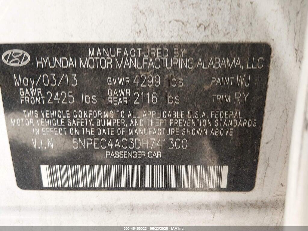 5NPEC4AC3DH741300 2013 HYUNDAI SONATA photo no. 9