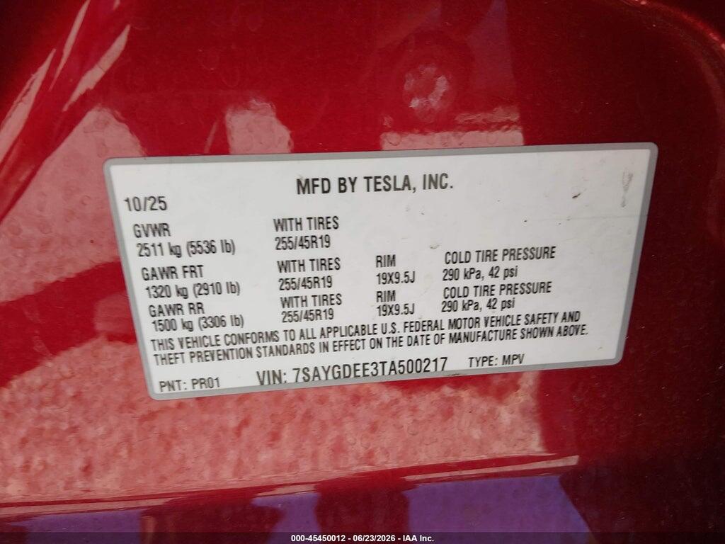 7SAYGDEE3TA500217 2026 TESLA MODEL Y photo no. 9