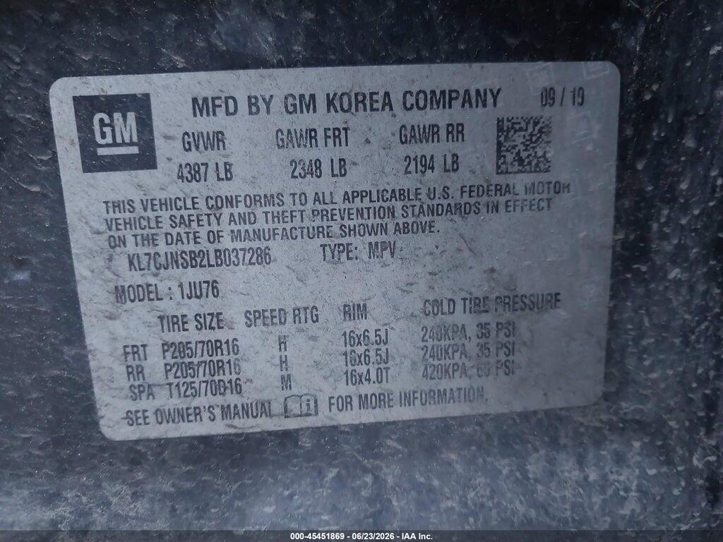 KL7CJNSB2LB037286 2020 CHEVROLET TRAX photo no. 9