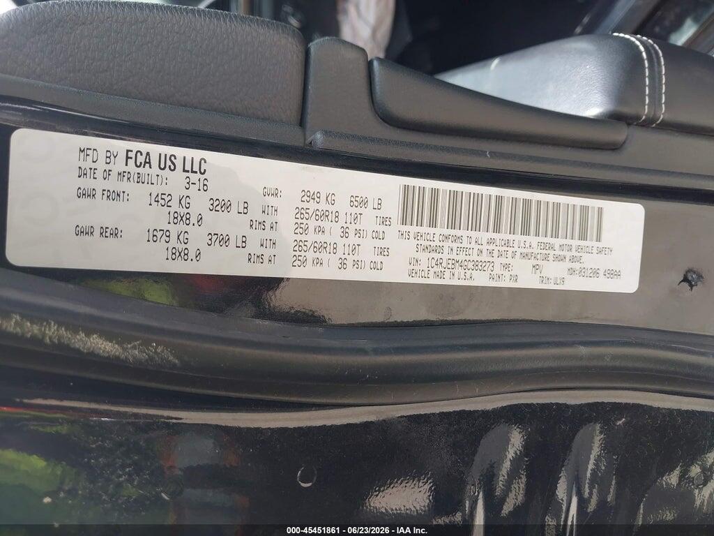 1C4RJEBM4GC383273 2016 JEEP GRAND CHEROKEE photo no. 9
