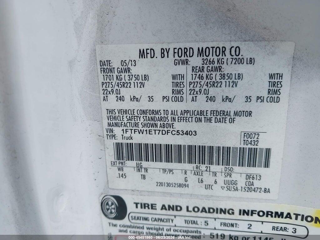 1FTFW1ET7DFC53403 2013 FORD F-150 photo no. 9