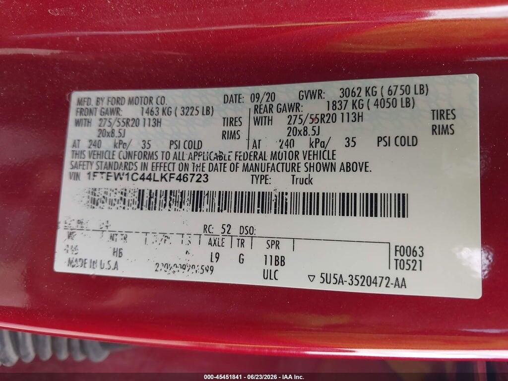 1FTEW1C44LKF46723 2020 FORD F-150 photo no. 9