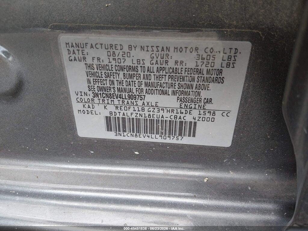 3N1CN8EV4LL909757 2020 NISSAN VERSA photo no. 9