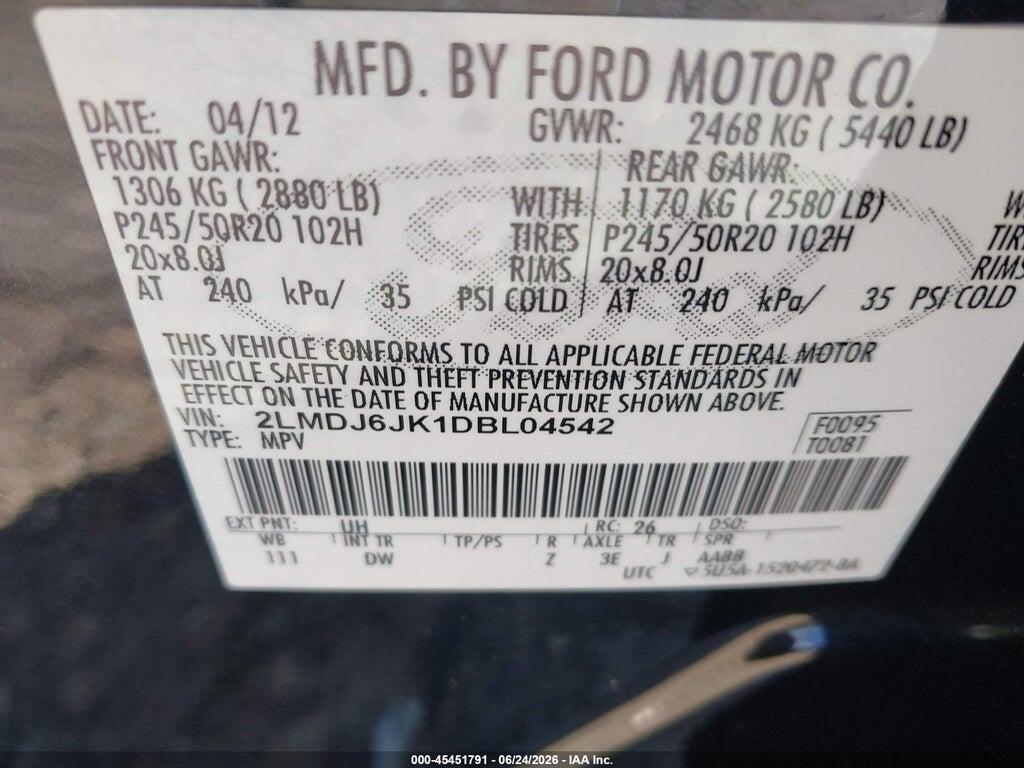 2LMDJ6JK1DBL04542 2013 LINCOLN MKX photo no. 9