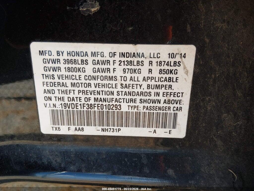 19VDE1F38FE010293 2015 ACURA ILX photo no. 9
