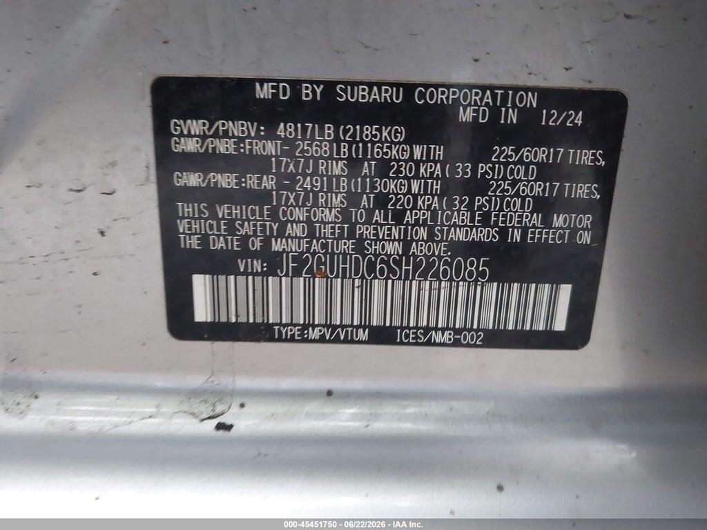 JF2GUHDC6SH226085 2025 SUBARU CROSSTREK photo no. 9