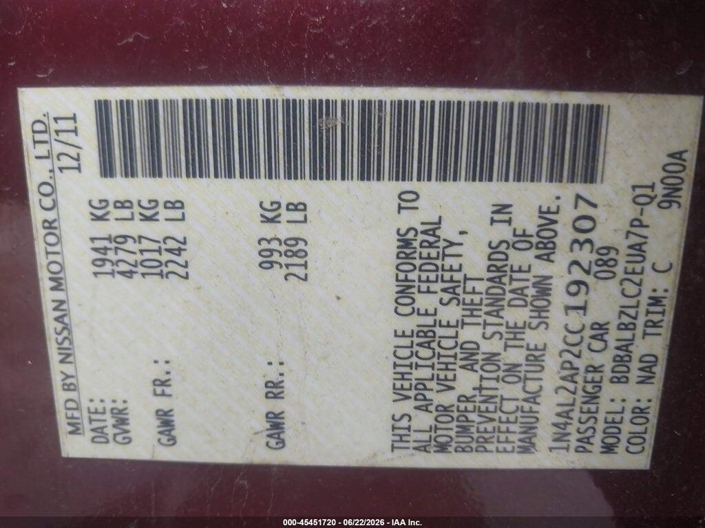1N4AL2AP2CC192307 2012 NISSAN ALTIMA photo no. 9