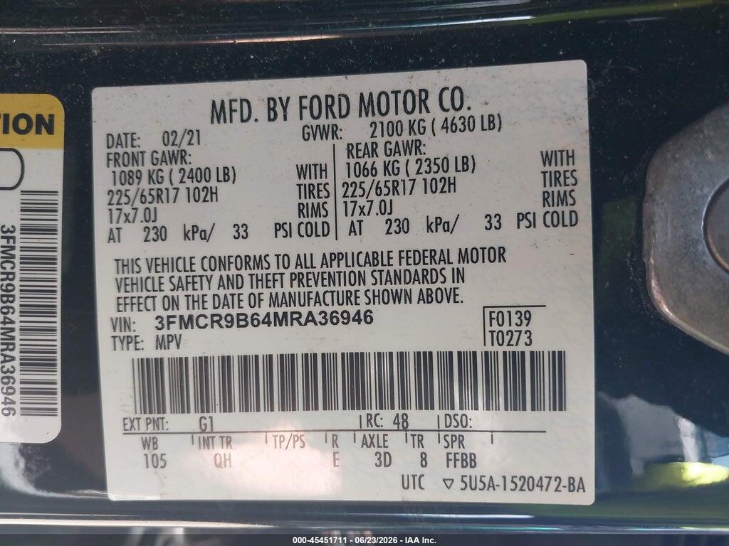 3FMCR9B64MRA36946 2021 FORD BRONCO SPORT photo no. 9