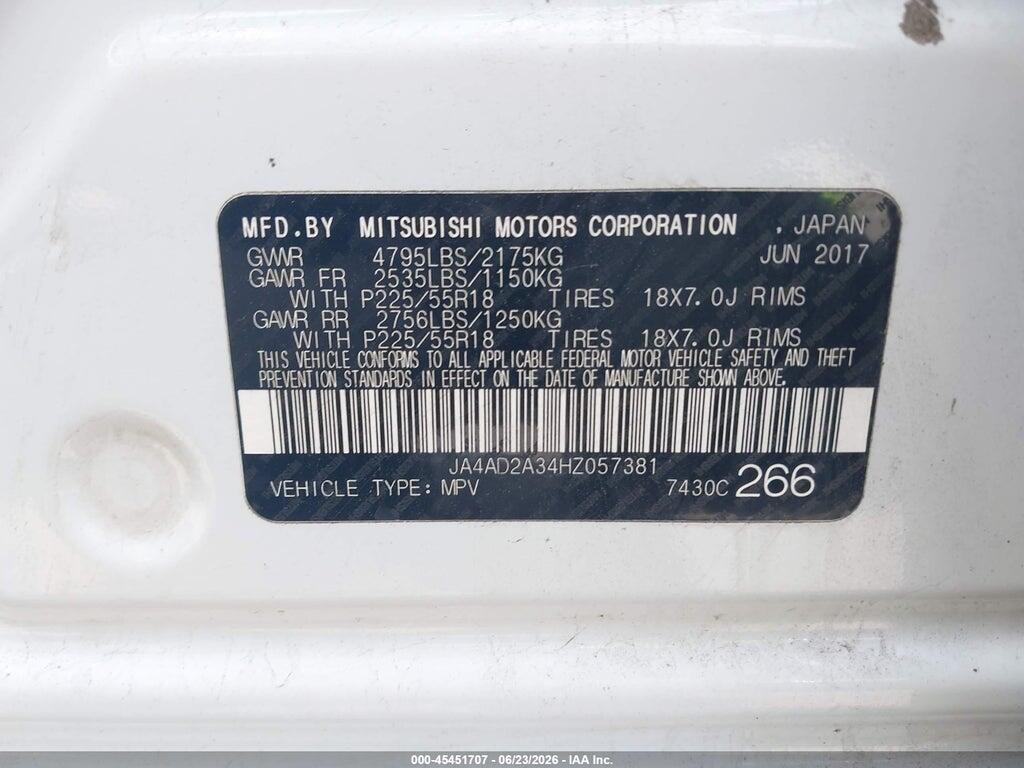 JA4AD2A34HZ057381 2017 MITSUBISHI OUTLANDER photo no. 9