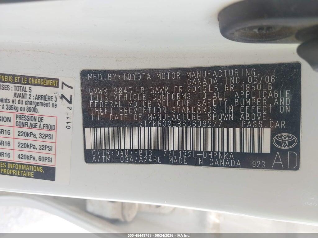 2T1KR32E86C609277 2006 TOYOTA MATRIX photo no. 9