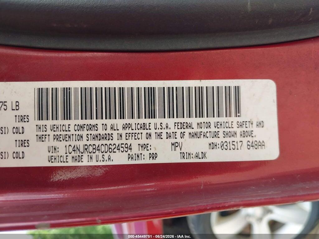 1C4NJRCB4CD624594 2012 JEEP PATRIOT photo no. 9