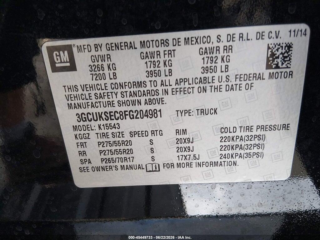 3GCUKSEC8FG204981 2015 CHEVROLET SILVERADO 1500 photo no. 9