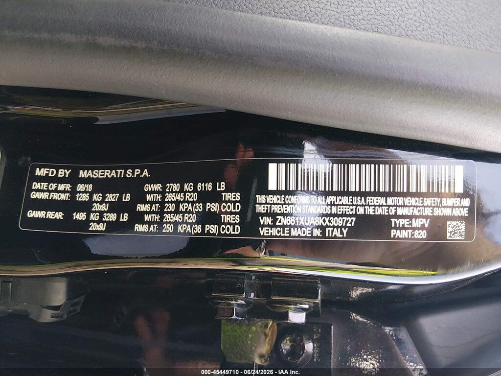 ZN661XUA8KX309727 2019 MASERATI LEVANTE photo no. 9