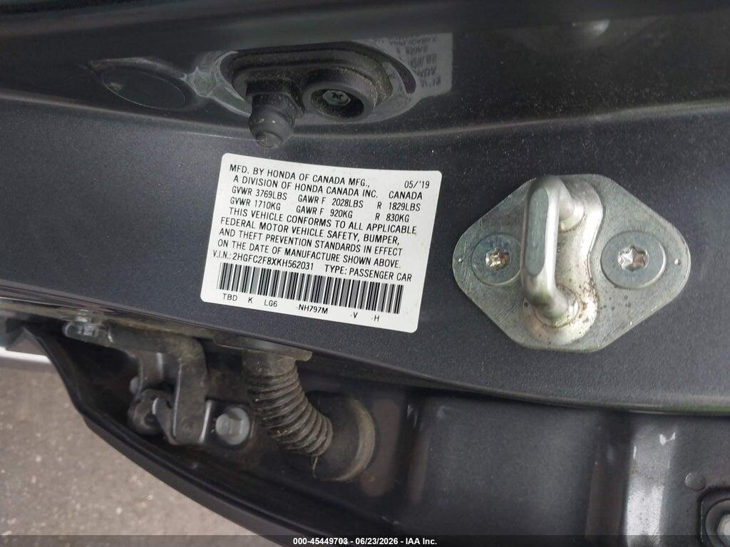 2HGFC2F8XKH562031 2019 HONDA CIVIC photo no. 9
