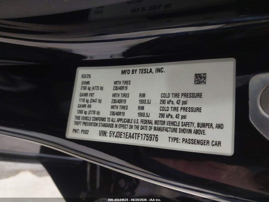 5YJ3E1EA4TF175976 2026 TESLA MODEL 3 photo no. 9
