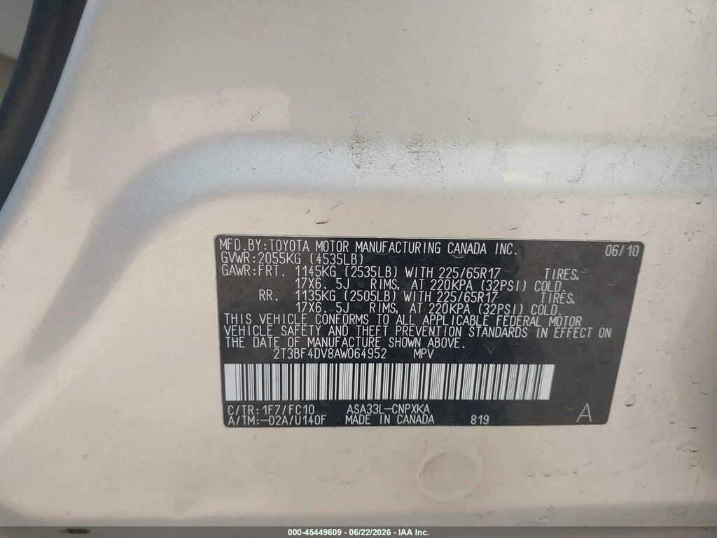 2T3BF4DV8AW064952 2010 TOYOTA RAV4 photo no. 9