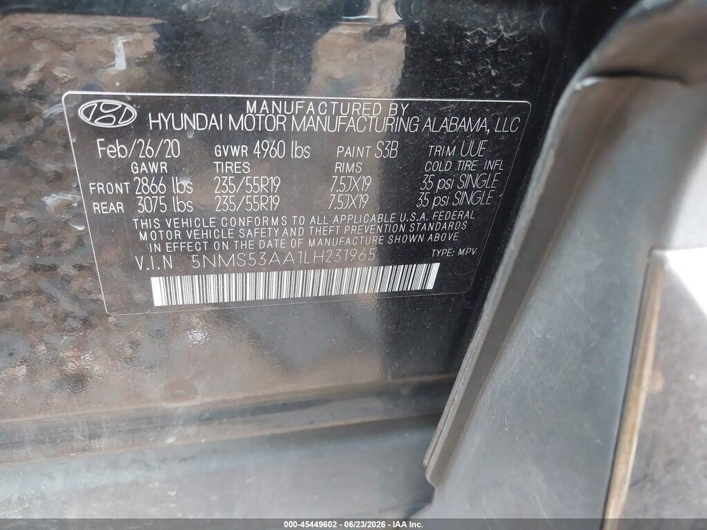 5NMS53AA1LH231965 2020 HYUNDAI SANTA FE photo no. 9