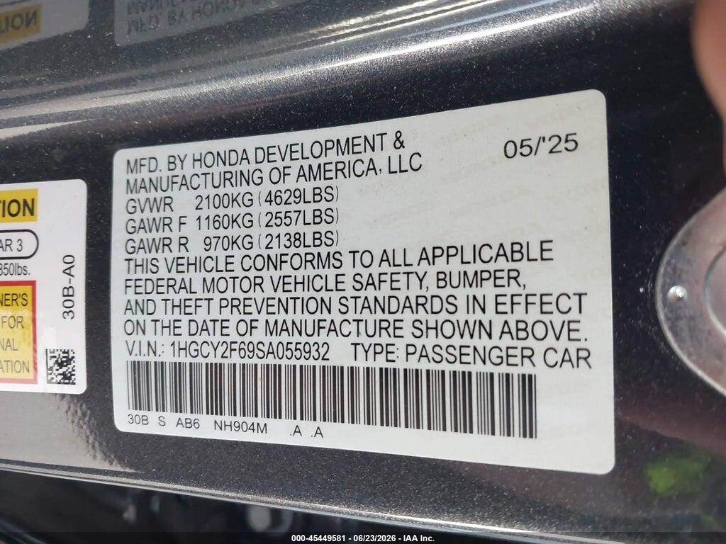 1HGCY2F69SA055932 2025 HONDA ACCORD HYBRID photo no. 9