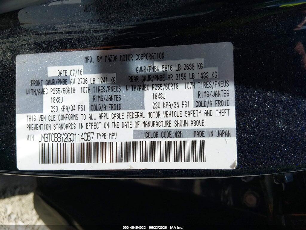JM3TCBBY2G0114067 2016 MAZDA CX-9 photo no. 9