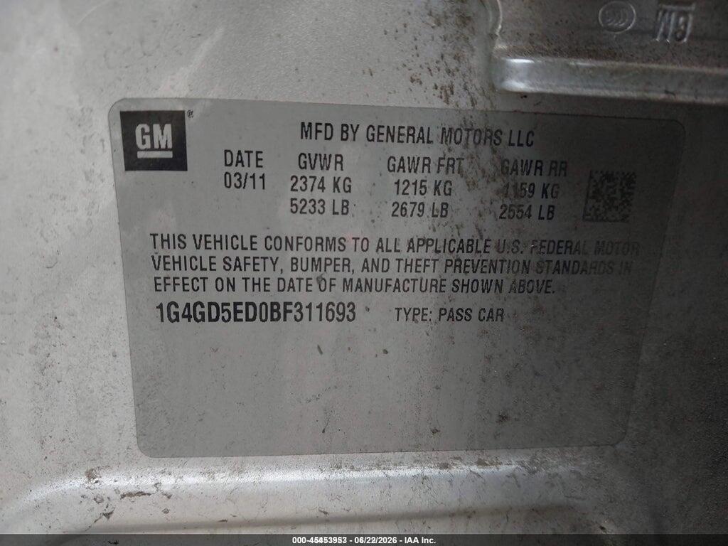 1G4GD5ED0BF311693 2011 BUICK LACROSSE photo no. 9
