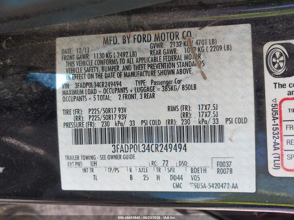3FADP0L34CR249494 2012 FORD FUSION HYBRID photo no. 9