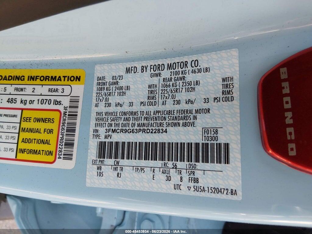 3FMCR9G63PRD22834 2023 FORD BRONCO SPORT photo no. 9