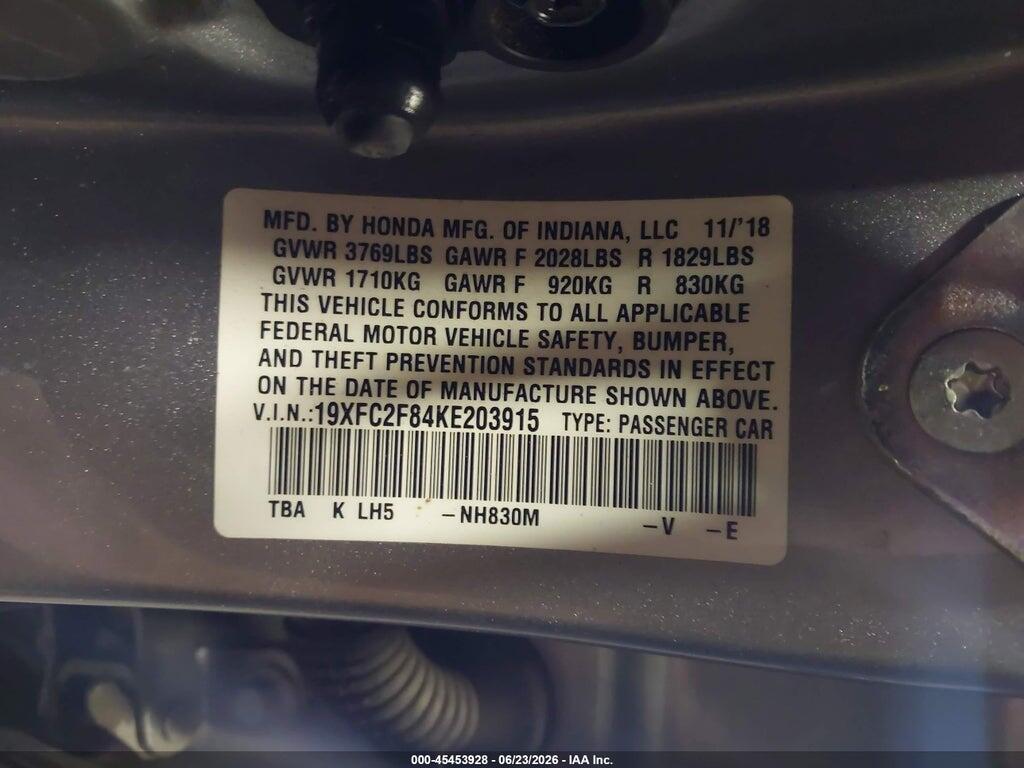 19XFC2F84KE203915 2019 HONDA CIVIC photo no. 9
