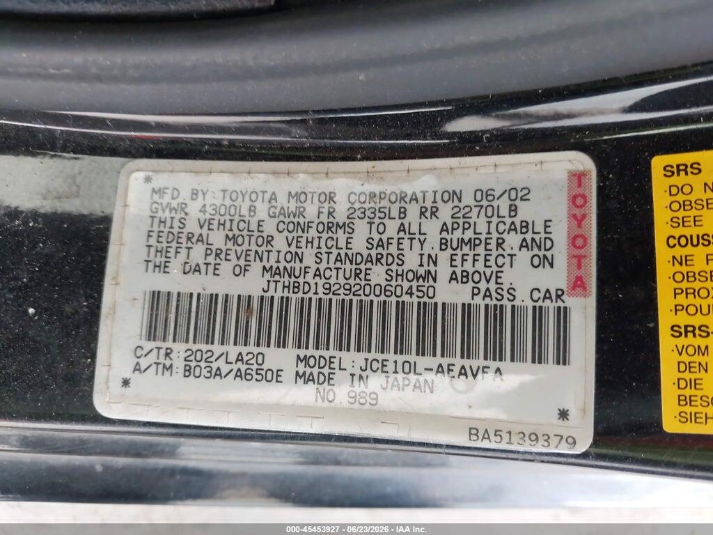 JTHBD192920060450 2002 LEXUS IS 300 photo no. 9