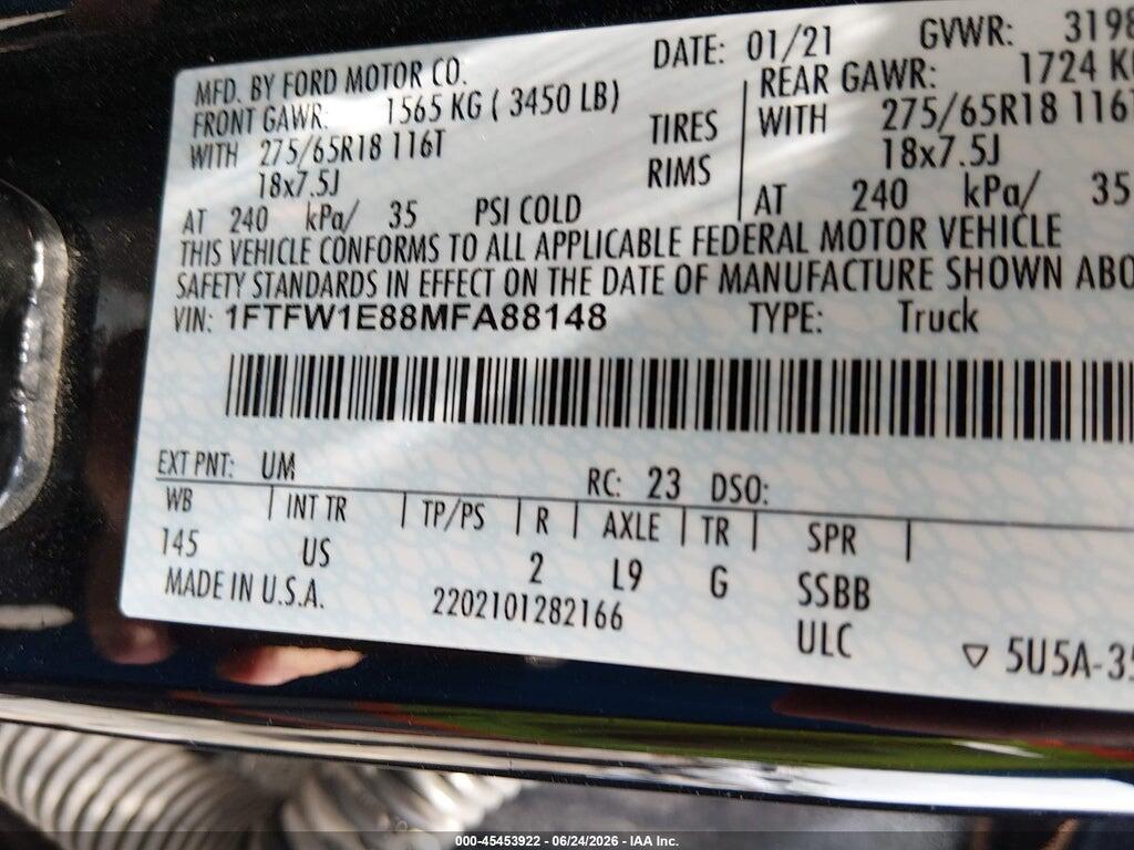 1FTFW1E88MFA88148 2021 FORD F-150 photo no. 9