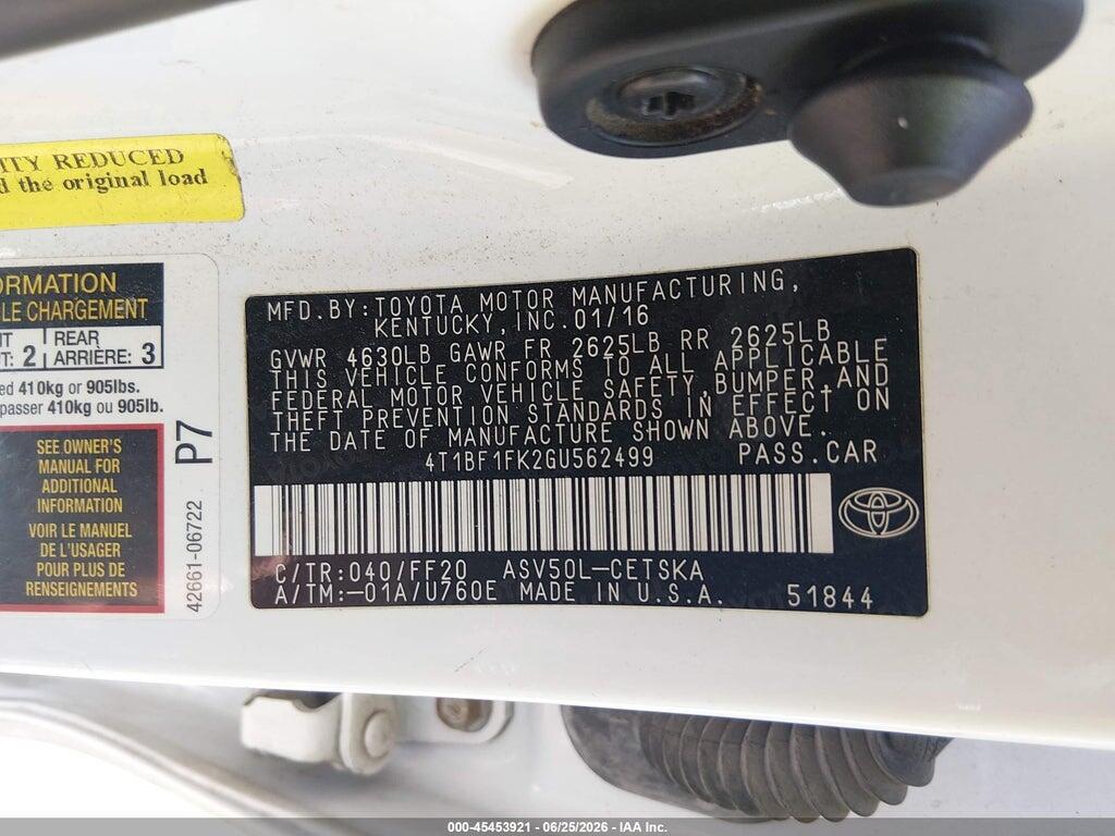 4T1BF1FK2GU562499 2016 TOYOTA CAMRY photo no. 9