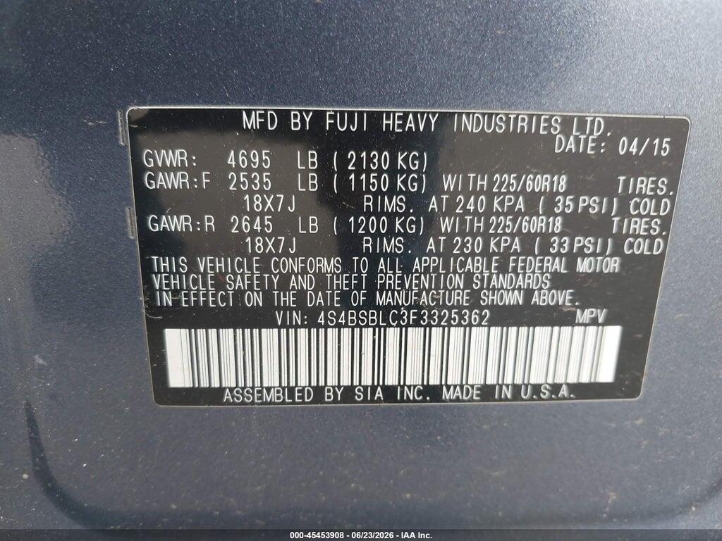 4S4BSBLC3F3325362 2015 SUBARU OUTBACK photo no. 9