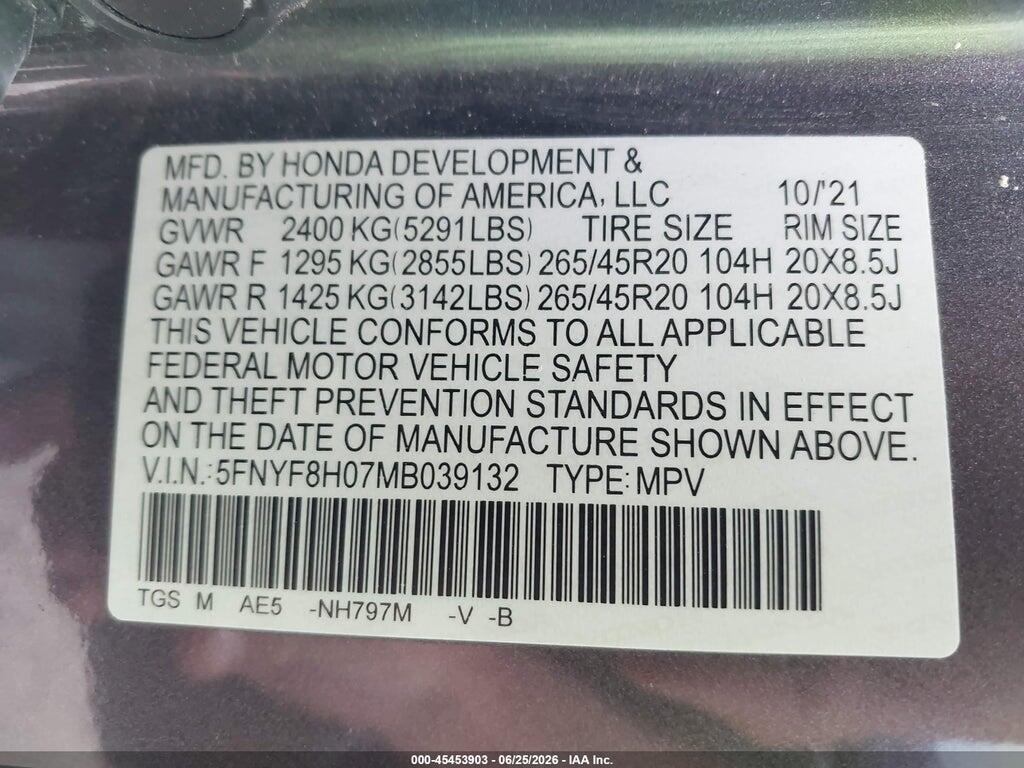 5FNYF8H07MB039132 2021 HONDA PASSPORT photo no. 9