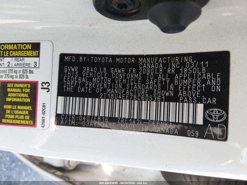 2T1BU4EE7BC605361 2011 TOYOTA COROLLA photo no. 9