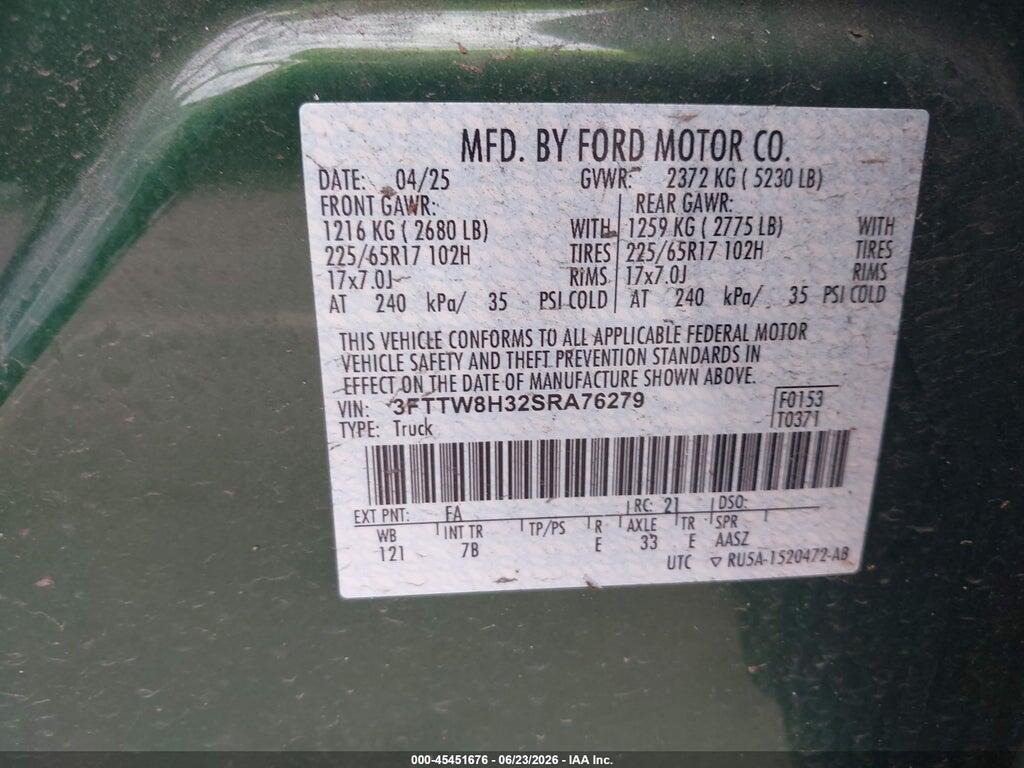 3FTTW8H32SRA76279 2025 FORD MAVERICK photo no. 9