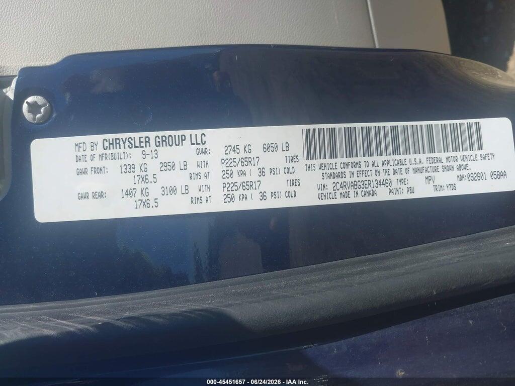 2C4RVABG3ER134460 2014 VOLKSWAGEN ROUTAN photo no. 9