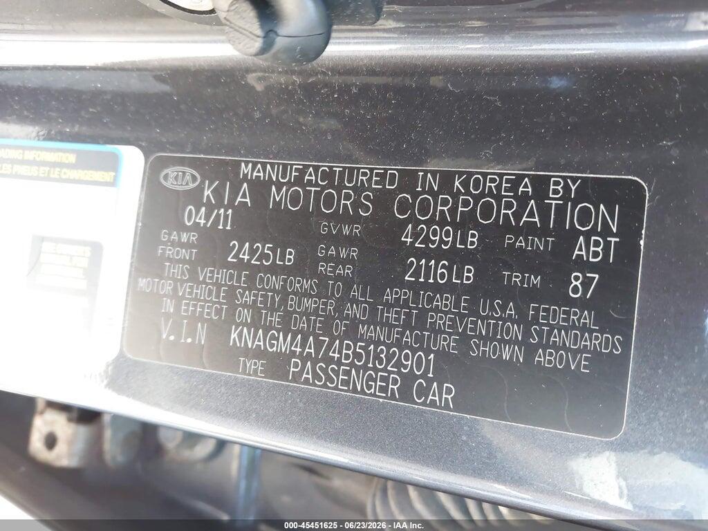 KNAGM4A74B5132901 2011 KIA OPTIMA photo no. 9