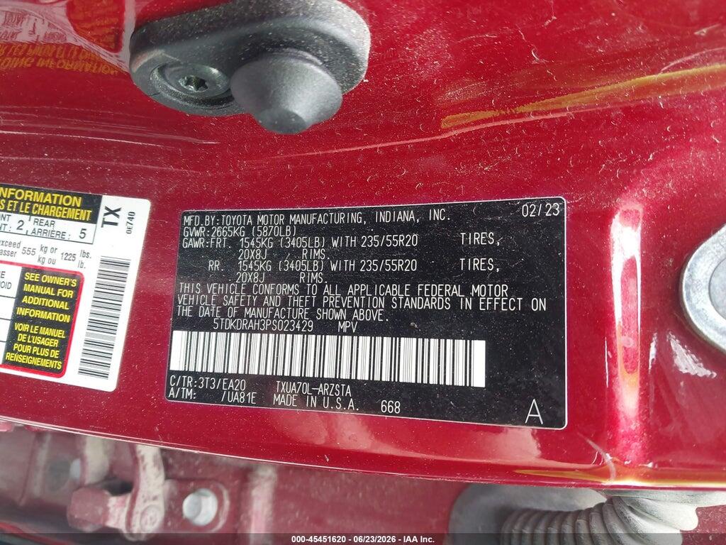 5TDKDRAH3PS023429 2023 TOYOTA HIGHLANDER photo no. 9