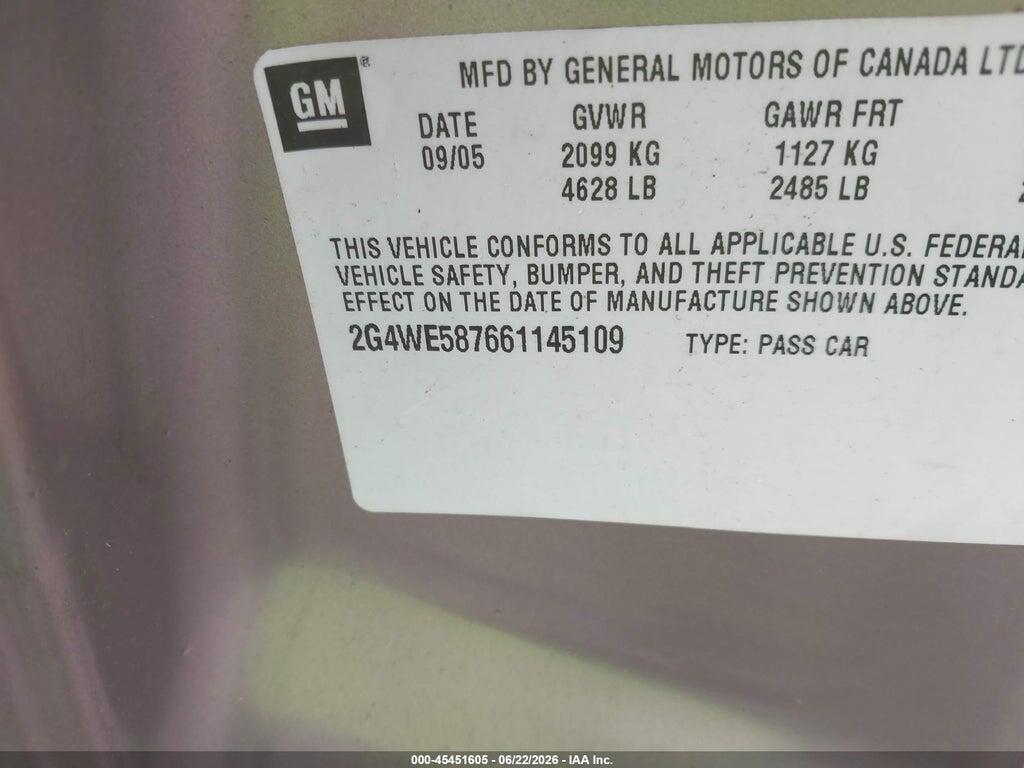 2G4WE587661145109 2006 BUICK LACROSSE photo no. 9