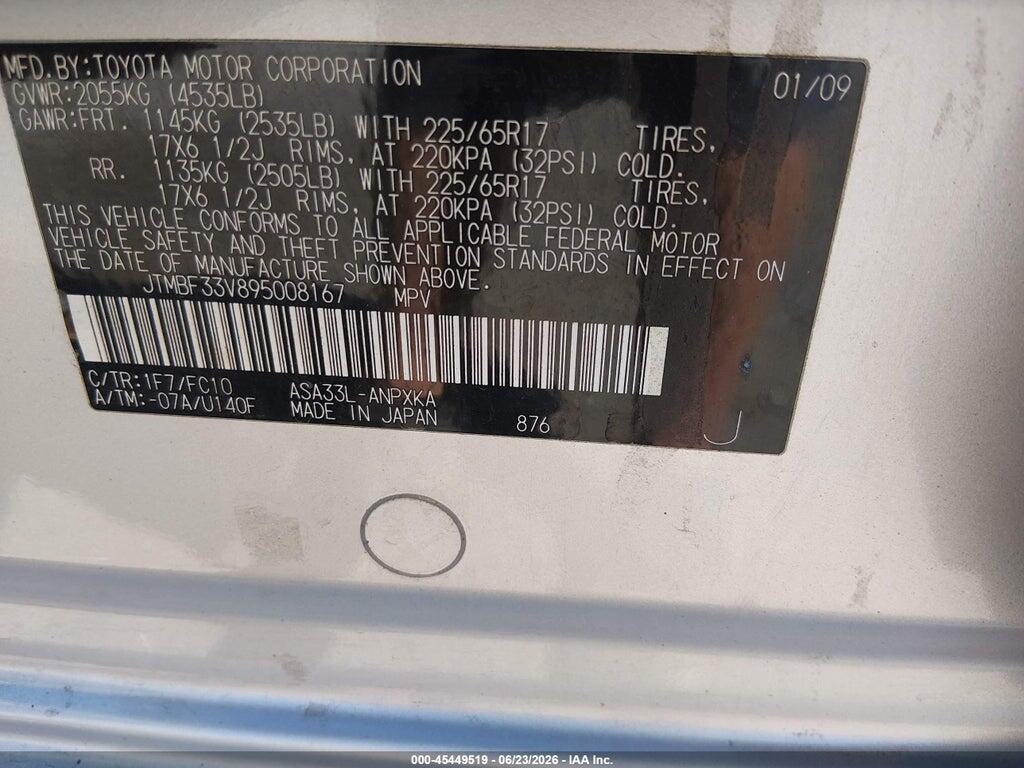 JTMBF33V895008167 2009 TOYOTA RAV4 photo no. 9