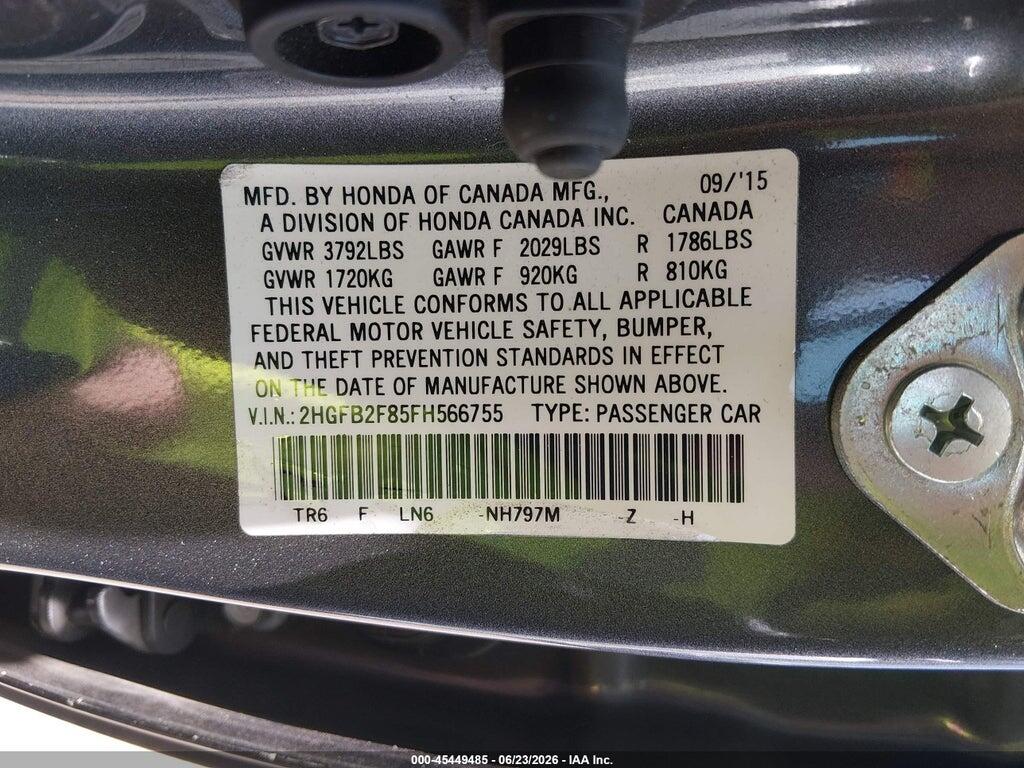 2HGFB2F85FH566755 2015 HONDA CIVIC photo no. 9