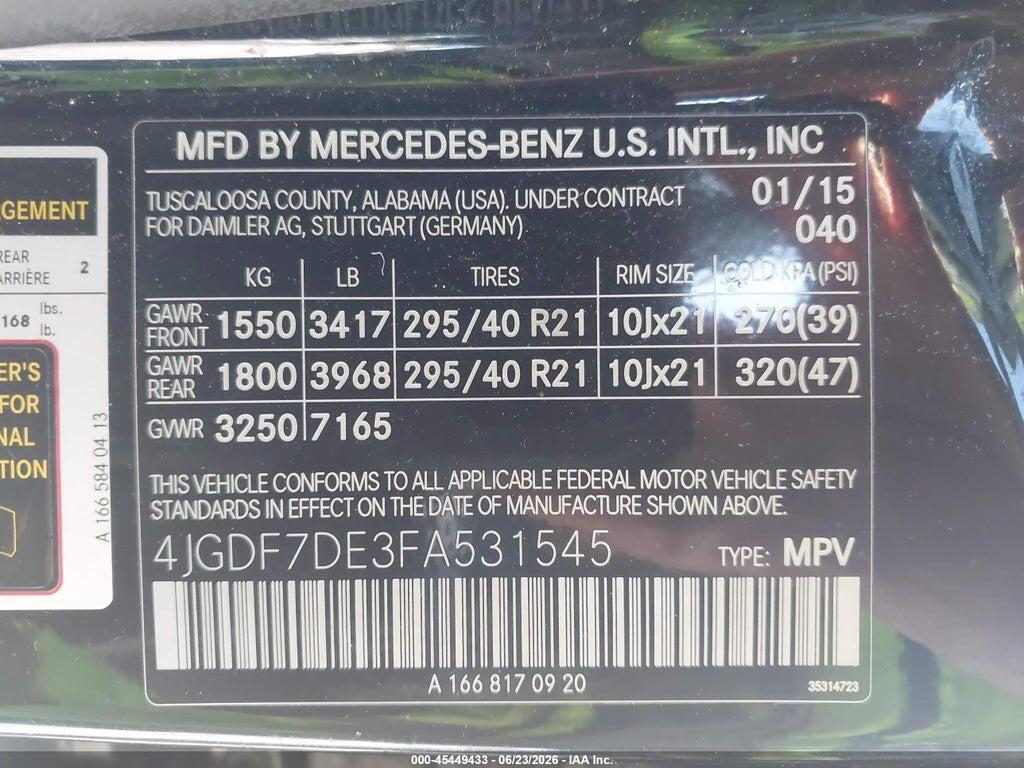 4JGDF7DE3FA531545 2015 MERCEDES-BENZ GL 550 photo no. 9