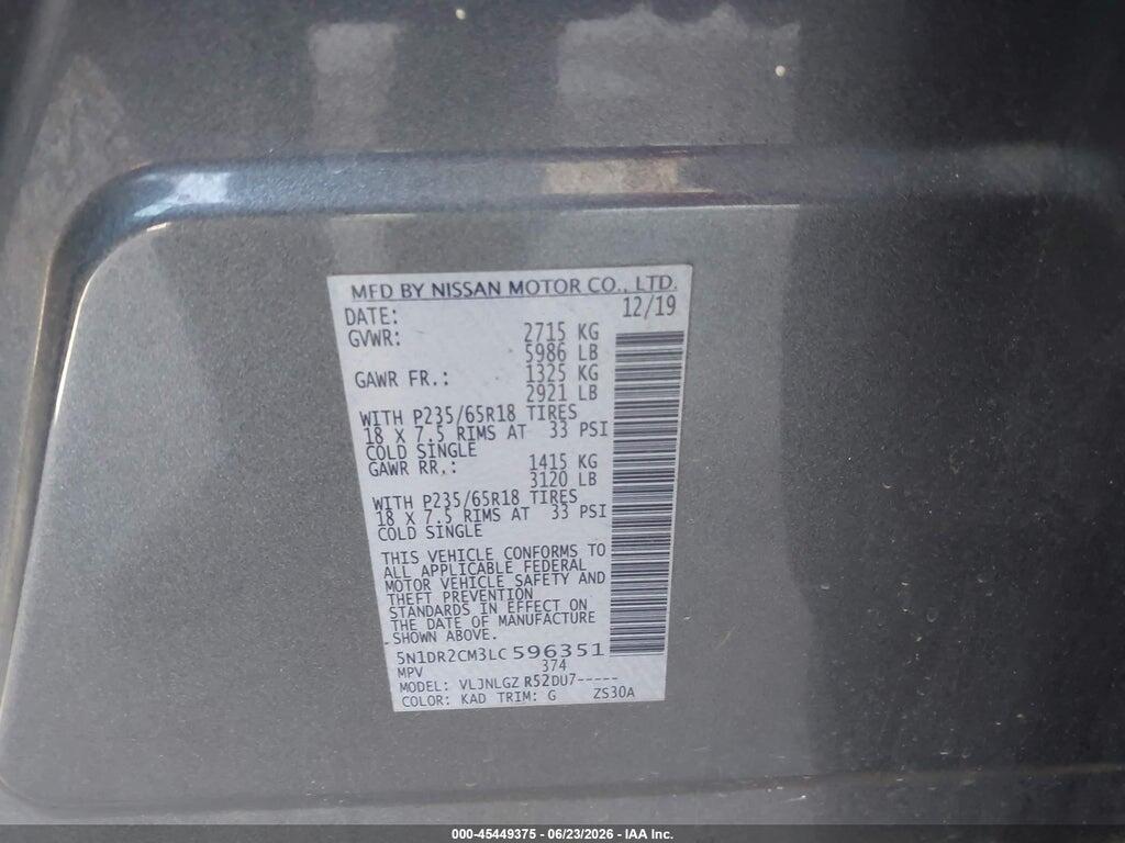 5N1DR2CM3LC596351 2020 NISSAN PATHFINDER photo no. 9