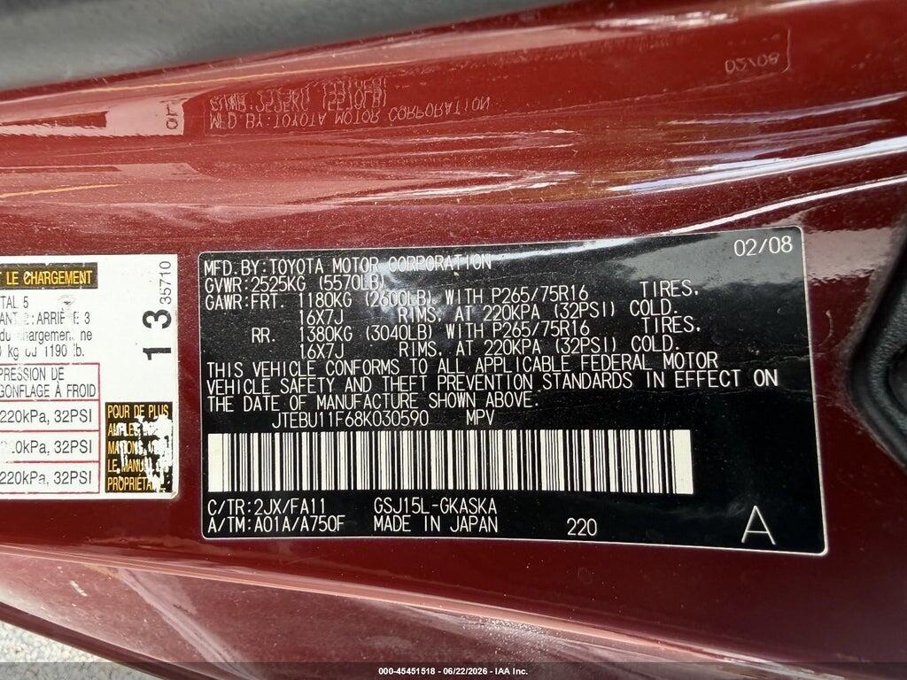 JTEBU11F68K030590 2008 TOYOTA FJ CRUISER photo no. 9