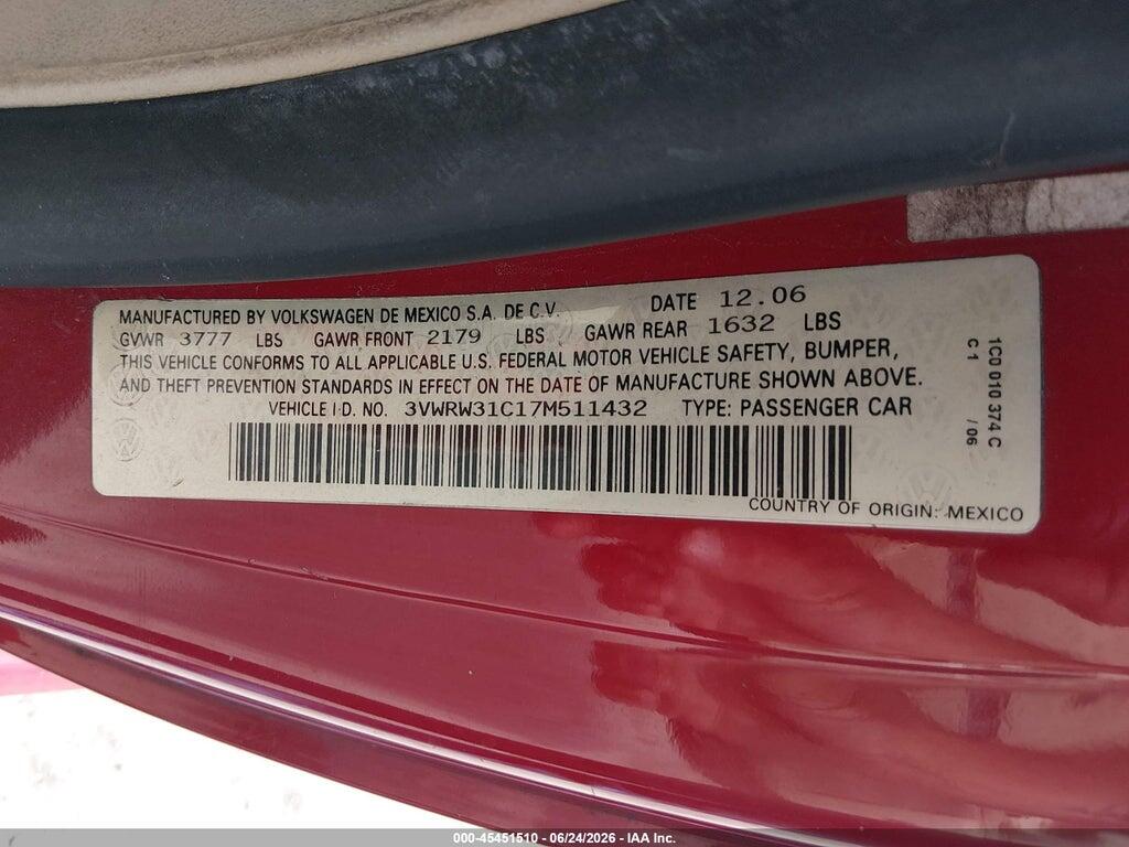 3VWRW31C17M511432 2007 VOLKSWAGEN NEW BEETLE photo no. 9