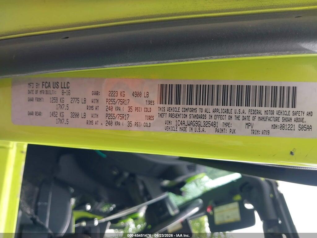 1C4AJWAG9GL325481 2016 JEEP WRANGLER photo no. 9