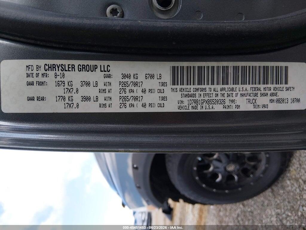 1D7RB1GPXBS520326 2011 RAM RAM 1500 photo no. 9