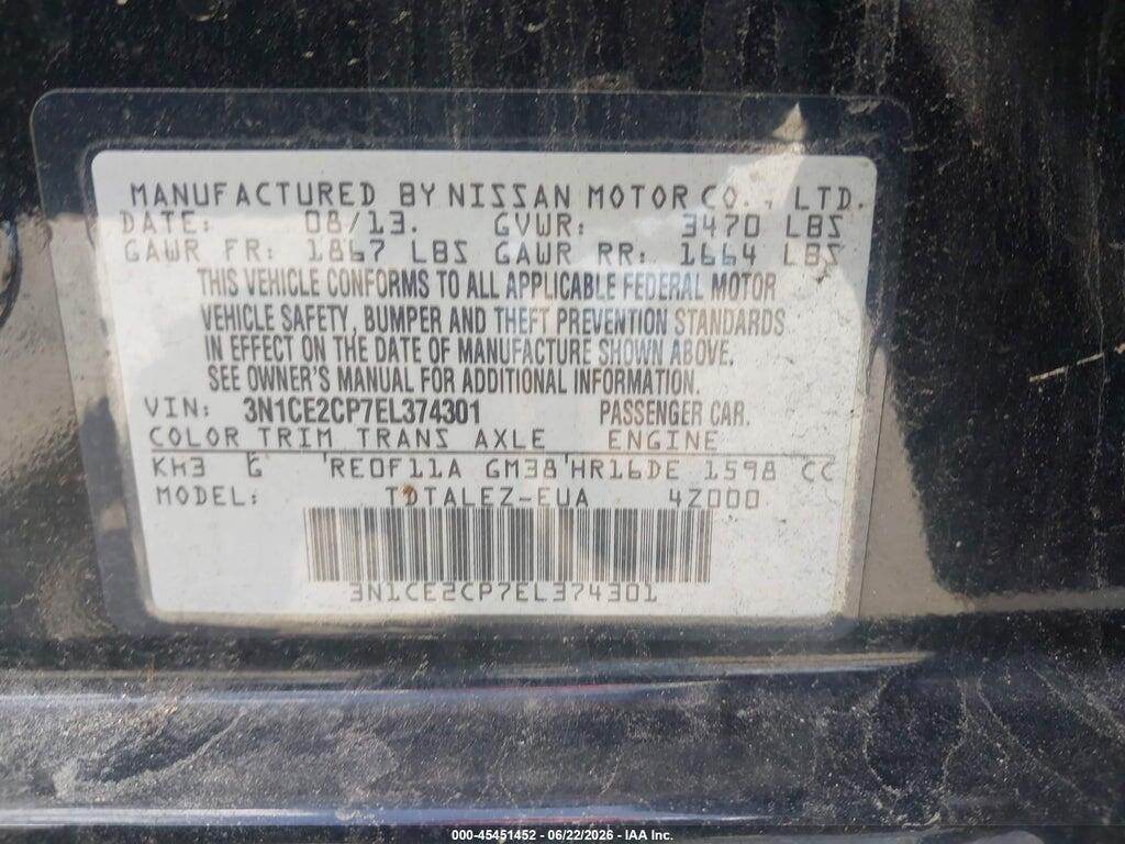 3N1CE2CP7EL374301 2014 NISSAN VERSA NOTE photo no. 9