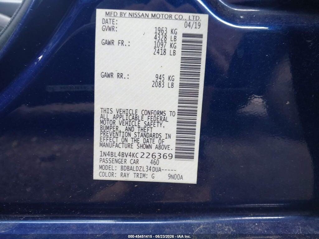 1N4BL4BV4KC226369 2019 NISSAN ALTIMA photo no. 9