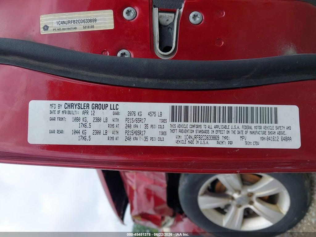 1C4NJRFB2CD633869 2012 JEEP PATRIOT photo no. 9